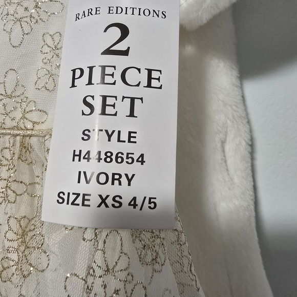 Girls' Size 4/5 Rare Editions Ivory and Gold Dress And Faux Fur Jacket Set - Picture 4 of 16